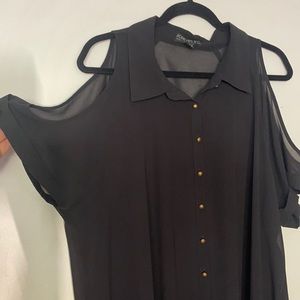 Black sheer top with gold buttons